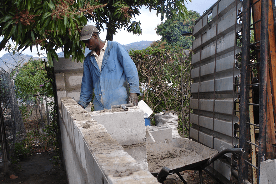 Building with homemade cement blocks