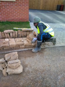 Dry stone walling using newly quarried stone