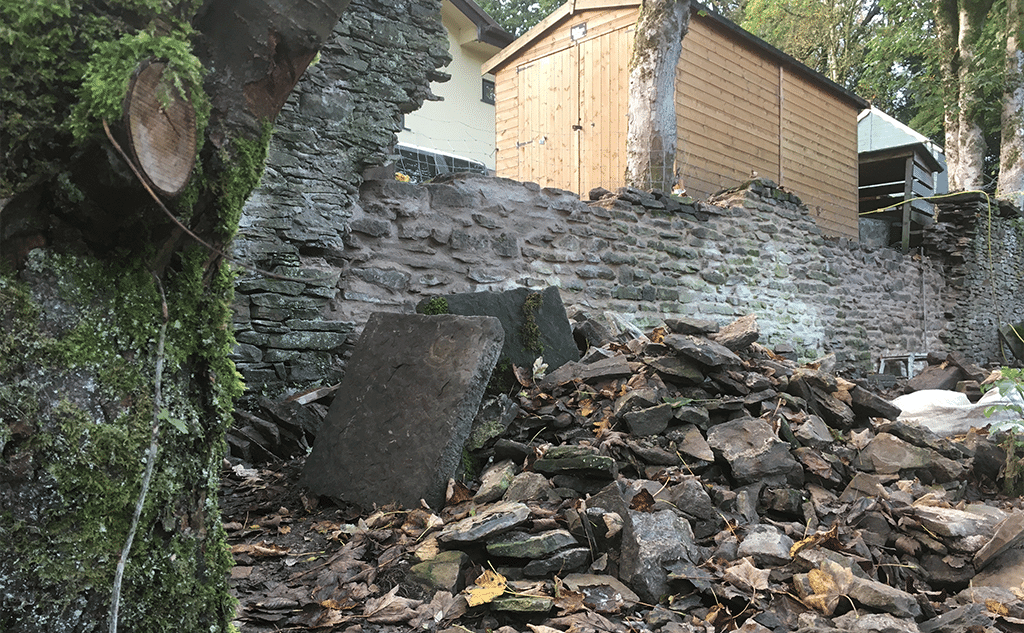 Traditional lime mortar stone wall