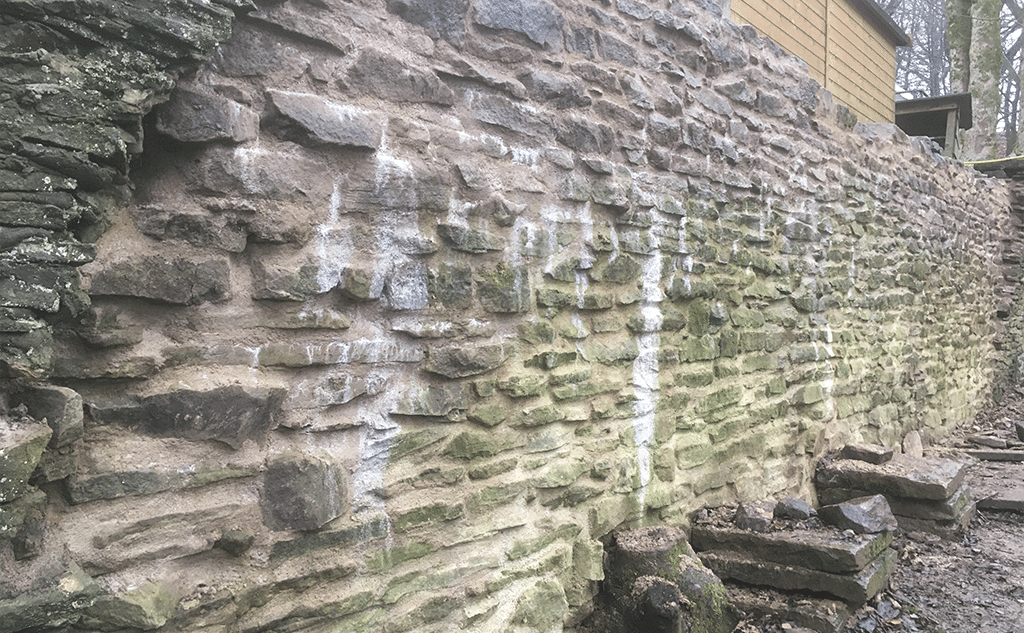 Traditional lime mortar stone wall