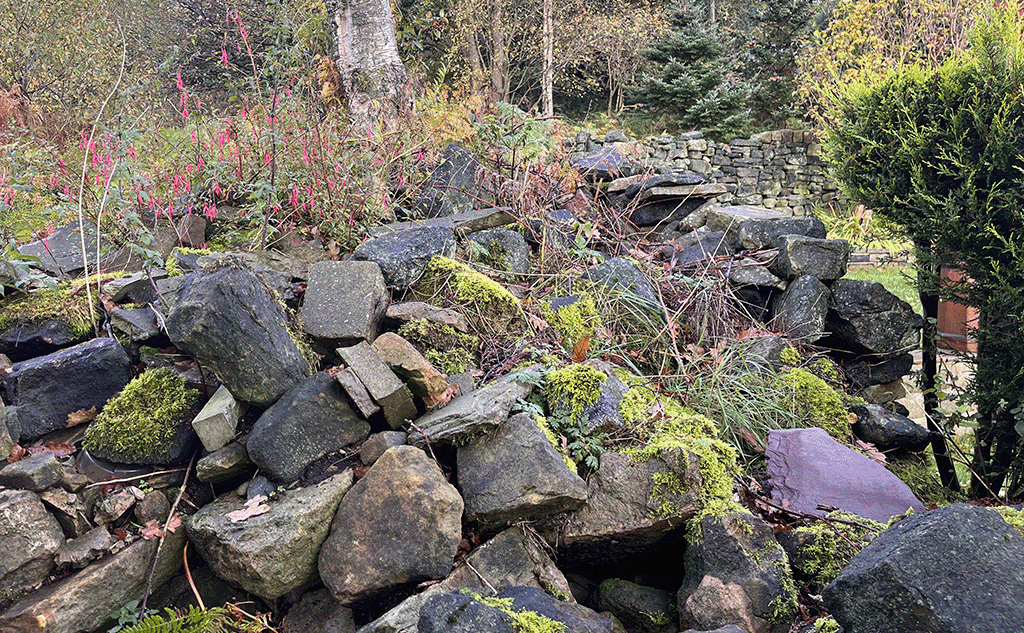 Damaged dry stone wall in Littleborough